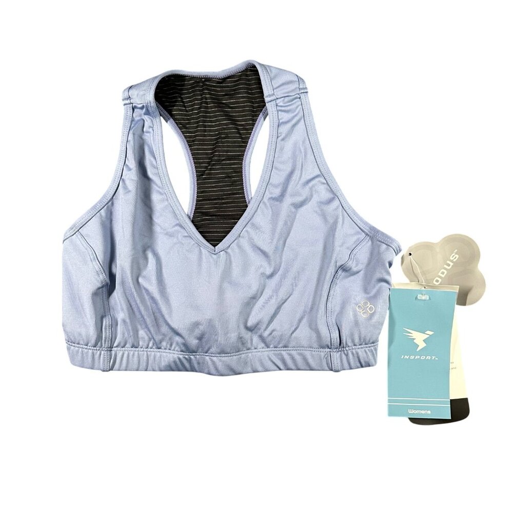 InSport Sports Bra Womens Large Xodus Blue Lined Pullover (Made in‎ USA) NWT